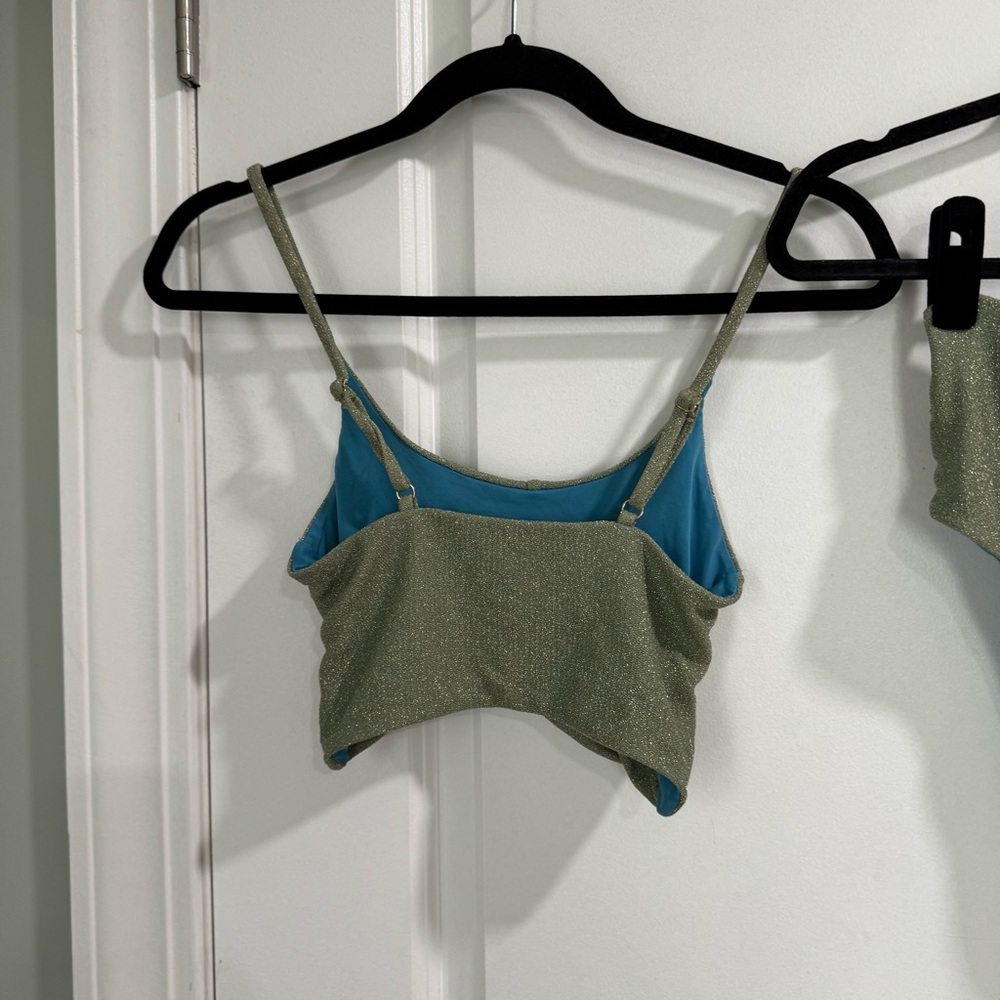 Beach Riot Bikini Kenzie Top & Zuri Bottoms Beryl Green Shimmer Size Small - Picture 8 of 12